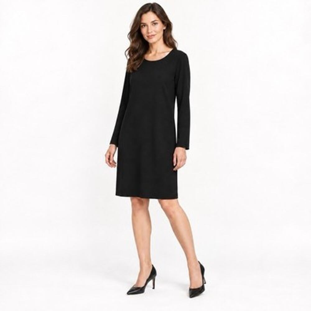 Norma Kamali Midi Shift Dress Medium Black Long Sleeve Minimalist Classic